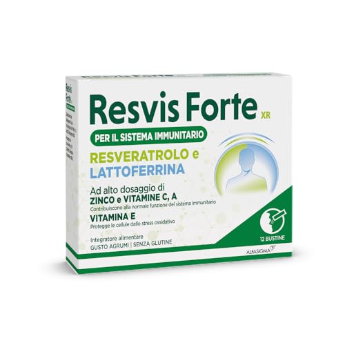 Resvis Forte XR Bustine Orosolubili, Integratore Alimentare di Resveratrolo e Lattoferrina, per il benessere del sistema immunitario, Senza Glutine, 12 Bustine Orosolubili da 1.8g, Gusto Agrumi