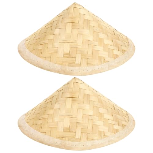 GLEAVI Woven Straw Hat 2Pcs Set Kids Classroom Art Craft Decor Lightweight Bamboo Hat for Kindergarten Painting and Home Decoration 8.07X8.07X3.54In
