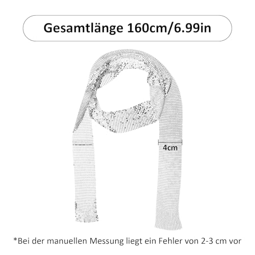 Diffaxy Bufanda Plateada con Lentejuelas Metálicas, Bufanda Larga y Estrecha para Mujer, Accesorios de Disfraz para Niñas, Fiesta Nocturna, Boda - imagen 3