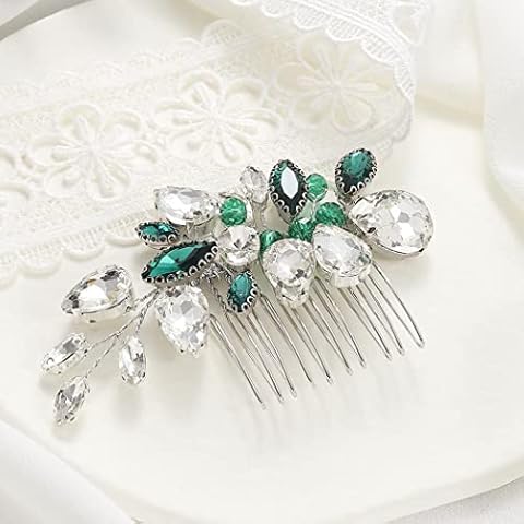 Vakkery Crystal Wedding Hair Comb Slides Green Rhinestone Hairpieces Sparkly Bridal Hair Accessories for Women and Girls Cover
