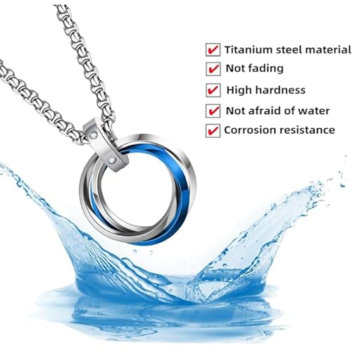 Image of Silver Chain for Man, Blue Three-Ring Necklace for Men, Stylish Neck Chain for Boys, Anime Accessories, Locket for Men, Fashion Jewelry