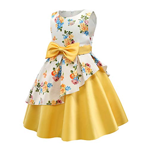 Fairy Elegant Party Pageant Prom Vintage Flower Girl Dress Teens Girls Sleeveless Wedding Bridal Ball Gown Formal Easter Dress Size 4T 5T (Yellow 120) #TOP1