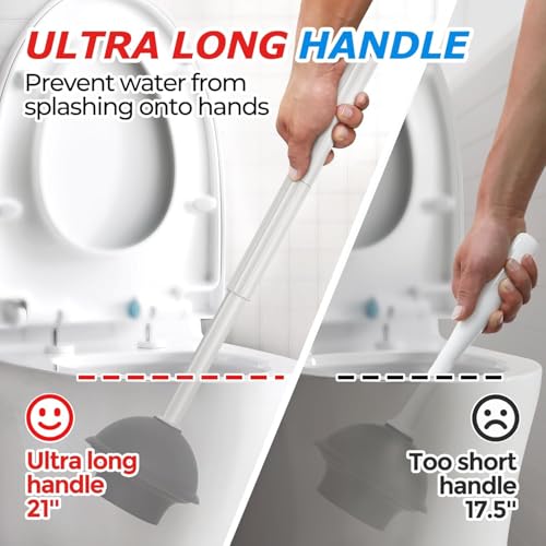 Image of FORASTO 2Pack 2 in 1 Toilet Plunger and Brush Set,Extended Handle Plunger,Toilet Bowl Brush Plunger Set,Bathroom Cleaning Tools,Cleaning Brush,Toilet Brush Plunger Combo,Cream Grey(21inch) | 21 inch Extended, Apartment Must Haves, Accessories Decor, Essentials, New Home Storage, Scrubbing Tools, Supplies, Cream Grey