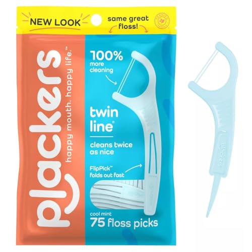 Image of PLACKERS Twin-Line Dental Flossers, Cool Mint 75 Each(Pack of 12)