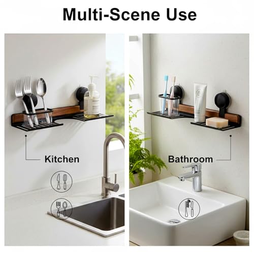 AZSRKRBM Over Sink Shelf with Walnut, 15.7" Tool-Free Organizer, Strong Suction Cup Rack with Easy Drainage for Kitchen & Bathroom by AZSRKRBM - Image 5