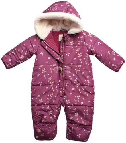 Jessica Simpson Girl's Snowsuit - Fleece Lined One Piece Romper Baby Bodysuit - Insulated Baby Girls Hooded Jumpsuit 12M-24M2