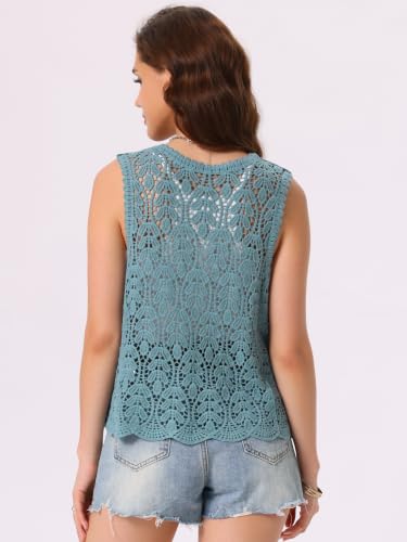 Image of Allegra K Women's Floral Crochet Hollow Out Sleeveless Open Front Boho Vest Cardigan