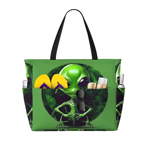 Sac fourre-tout de plage grand format noir imperméable imprimé extraterrestre