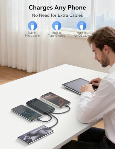 Nusyddy Portable Charger 10000mAh with 4 Built-in Cables & 6 Outputs Black - image 7