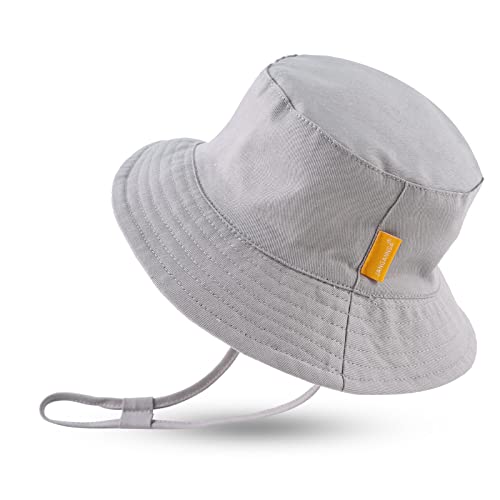 JANGANNSA Cotton Baby Sun Hat Infant Toddler Boys Girls Bucket Hats Summer Sun Protection Kids Beach Caps (Gray, 50cm)