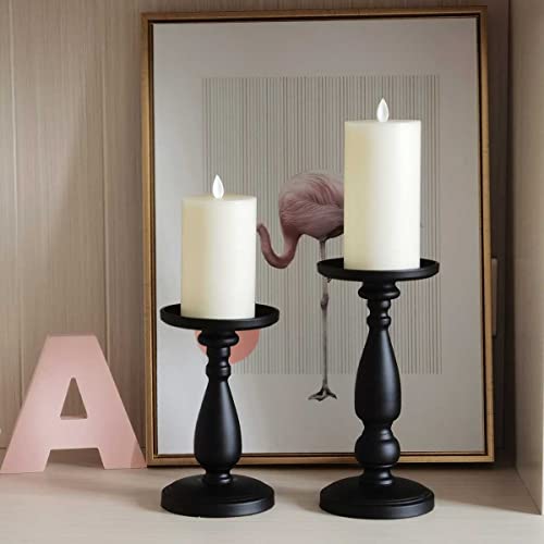 Volnyus Black Decorative Candle Holder Set Of 2 - Home Decor Pillar Candle Stand, Coffee Table Mantle Decor Centerpieces For Fireplace, Living Or Dining Room Table,Classic Pastoral Style Candlesticks #TOP3