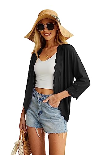 Grecerelle GC8083-C-BLACK-S-FBA2 Women'S 3/4 Sleeve Summer Cardigan Lightweight Casual Open-Front Cropped Shrug Sweaters thumb #3