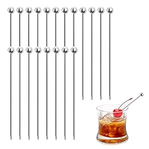 20 Stück Edelstahl Cocktailspieße,Cocktail Sticks Wiederverwendbare Obst-Sticks Obst Dessert Gabel Metall Stirrer für…