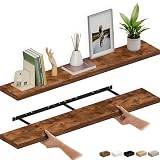 Ballucci Floating Shelves for Wall, 60' Wood Wall Shelf Set of 2, with Invisible Brackets for Bathroom, Living Room, Bedroom, Kitchen, Nursery, 8' Deep, Rustic Brown