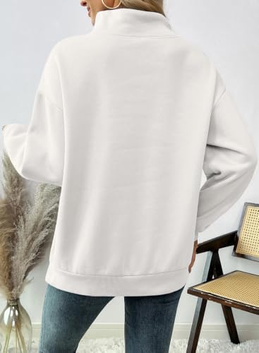 EVALESS Womens Oversized Sweatshirts Mock Neck Long Sleeve Tops White M