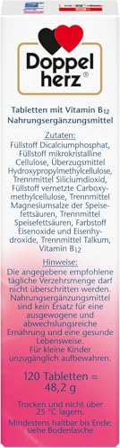 Doppelherz Vitamin B12 500 - Hochdosiert mit 500 µg Vitamin B12 pro Tablette - vegan - 120 Mini-Tabletten