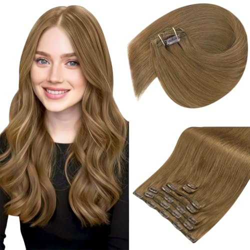 Image of Sunny Hair Clip in Hair Extensions Real Human Hair Light Brown 20 Inch | Real Hair Clip in Extensions Human Hair, Comfortable Wear, Add Length and Flowing Shape for Weddings and Special Events 120g