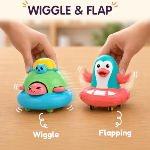 Image of Friction Powered Toy Vehicles Pack of 4 for Kids with Topsy Turtle, Penguin, Carnival Car with Whistle & Farm Truck Designs,Best Gift for Kids, 3+ Years
