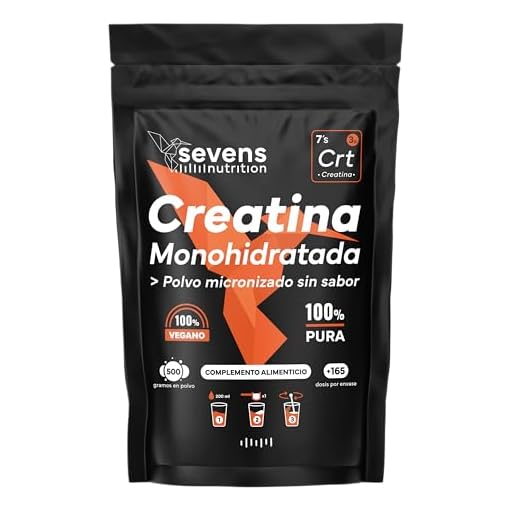 Creatina Monohidratada en Polvo 500g Micronizada – Creatina Monohidrato de Alta Pureza Sin Aditivos – 100% Vegana y Sin Gluten – Creatina en Polvo para Mejorar el Rendimiento Físico - Sevens