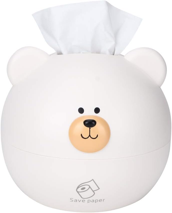Cute Bear Tissue Paper Box Holder Decorative Tissue Towel Box Cover Cartoon Tissue Dispenser for Kitchen Car Bathroom Table Desks Office (White)
