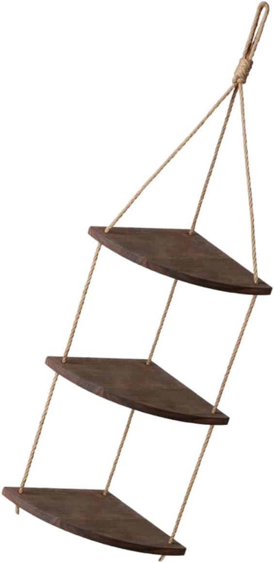 Alipis Wooden Wall Hanging Shelf Retro Storage Rack Thick Hemp Rope Wall Flowerpot Rack