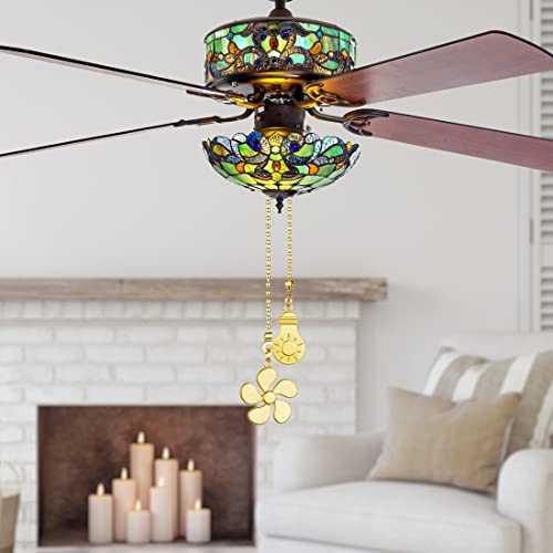 Image of DAYONE Ceiling Fan Pull Chain Kit, Bulb and Fan Pattern Pull Chain Extension Fan Pull Chain Pendant 4PCS 12 Inch Ceiling Fan Chain Extender with Ball Fan Chains Connector (Brass)
