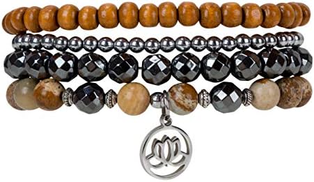 SPUNKYsoul Lotus New Beginnings Bracelet Hematite for healing Stack Bracelet Set Collection