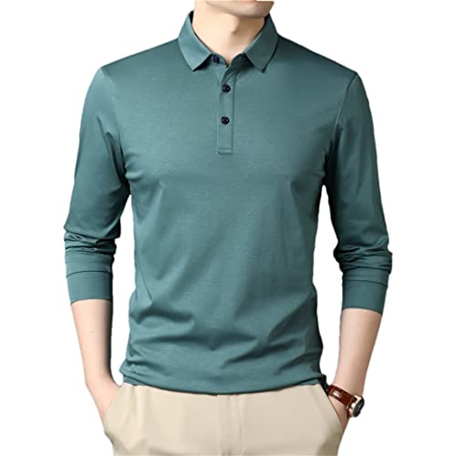 Men 100% Mercerized Cotton Long Sleeve Polo Shirt Spring Autumn Solid Classic Casual Tops