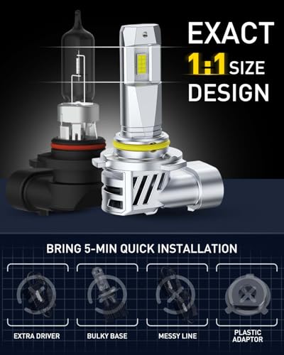 Image of AUXITO 9005 HB3 Bulbs, 40000LM 1000% Brighter 6500K Cool White Light with Fan, 1:1 Mini Halogen Size, 30 Years Lifespan, CANbus Ready No Flicker, Pack of 2