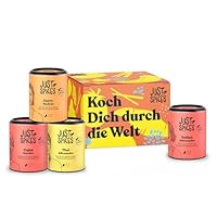 Just Spices Fernweh Geschenkbox I Geschenkset mit 4 Gewürzdosen I Für leckere Gerichte aus aller Welt I Geschenk für Reiseliebhaber