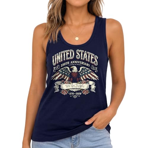 4th of July Shirt for Women 250 Anniversary USA Tank Tops 3 (Navy-M)
