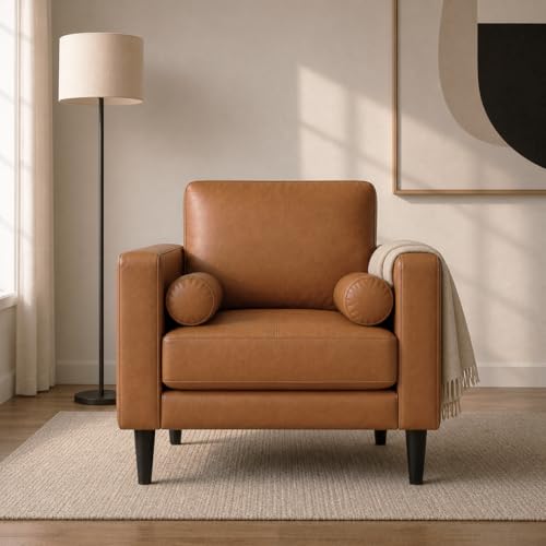 Naomi Home Marisa Genuine Leather Couch Upholstered Single Sofa Chair