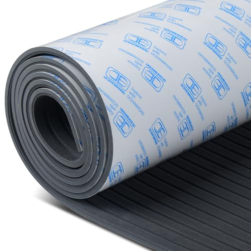 OCEANBROAD Boat Flooring 48''x16'' Self-Adhesive Strip Cut Grooves EVA Foam Sheet Non-Slip Traction...