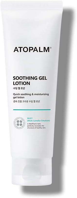 Soothing Gel Lotion 4 Fl Oz, Cooling and Calming Moisturizer for Sensitive, Eczema Prone, Heat Rash Skin, Redness Relief, Lightweight Mild Face and Body Lotion for Baby, Korean Skincare