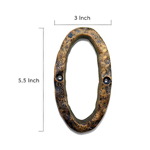 5.5 Inch House Numbers - Solid Cast Iron - Uneven Bronze Finish With Rustic Hammered Appearance - Craftsman Style Address Numbering For Home, Street, Door, Mailbox - Number 0 #TOP1