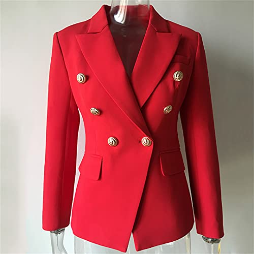 Alloaone European American Women Casual Blazer Double Breasted Red Blazers4