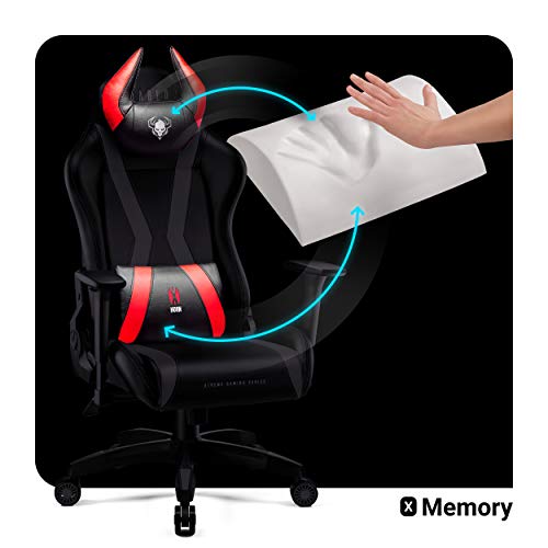 Diablo-X-Horn-Silla-Gaming-Oficina-Gamer-Apoyabrazos-3D-Cojin-Ajustable-Diseno-Ergonomico-Cuero-Sintetico-Funcion-de-Inclinacion-Negro-Rojo-Normal