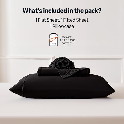 Image of Amazon Basics Jersey Knit 3-Piece Sheet Set, Wrinkle Free and Easy Fit, Includes 16 inch Deep Pocket Fitted Sheet, 1 Flat Sheet and 1 Pillowcase, Twin, Black