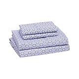 Amazon Basics Breathable Lightweight Super Soft Brushed Microfiber 4-Piece Bed Sheet Set, Wrinkle Resistant With 14' Deep Pockets, Queen, Blue Damask, Printed