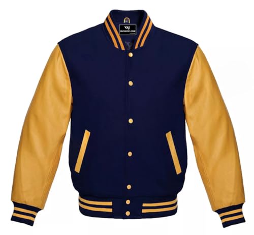 Men's Varsity Jacket Leather Sleeve and Wool Blend Letterman Boys College Varsity Jackets