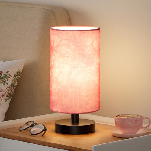 Fenmzee Small Table Lamps(Pink Shade - Black Base, 9" Inline Control)