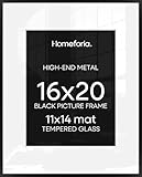 Homeforia 16 x 20 Picture Frame Black, High End Metal 11x14 Matted for 16x20 Frame, 16 x 20 Black Poster Frame with Mat 11 x 14 inch Photo, 20x16 Thin Hanging Frame, Tempered Glass, Wall Kit, Set of 1