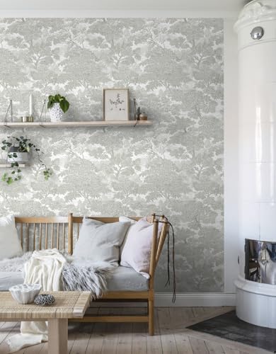 Papel tapiz moderno extraíble y lavable con diseño de árbol gris 4