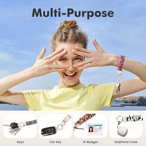 Image of Scrunchie Keychain Wristlet, Key Chain for Car Keys with D Ring, Stretchy Phone Charms with Tether Tab for Women.