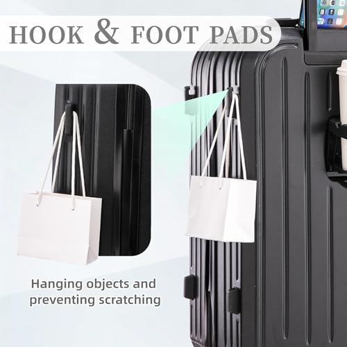 Durable 3-Piece ABS Luggage Set with USB Port & Cup Holder - 20"/24"/28" Carry-On Suitcases (Black)4