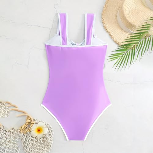 Image of Girls Swimsuits, One Piece Bow Front Bathing Suit for Teens Wide Straps Kids Swimwear Size 8-16