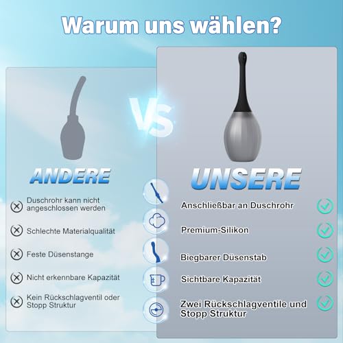 Analdusche für Analverkehr Klistier Einlaufgerät Darmreinigung - 300ML Silikon Analdusche für Mann mit Biegbarer Einlauf Duschdüse Anti-Rückfluss Irrigator Klistier zur Darmspülung, Schwarz