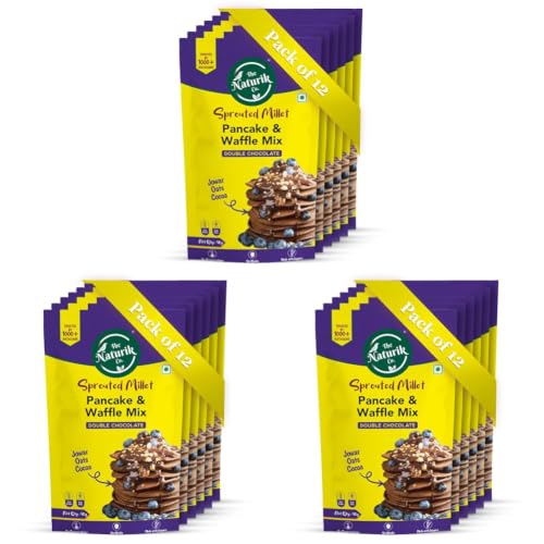Image of The Naturik Co. Millet Pancake & Waffle Mix - Double Chocolate, 40g x 12 | No Maida | No Sugar | Made With Jaggery | Millets Powered | High Protein & Fiber |100% Vegan| As Seen On Shark Tank