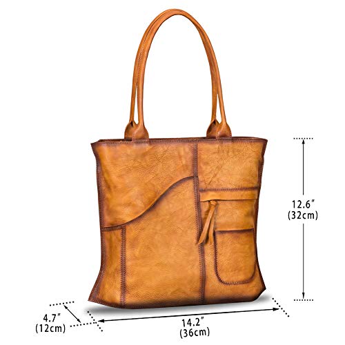 Image of IVTG Genuinel Leather Shoulder Bags Women Vintage Handmade Tote Purse Top Handle Large Capacity Satchels
