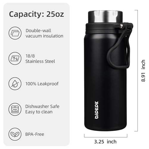 Image of BJPKPK 25oz Insulated Water Bottle, Stainless Steel Bottle with Handle | Vacuum Insulated Bottle with Leak-Proof BPA-Free Design, Keeps Drinks Cold & Hot for Gym, Office, Travel & Daily Use